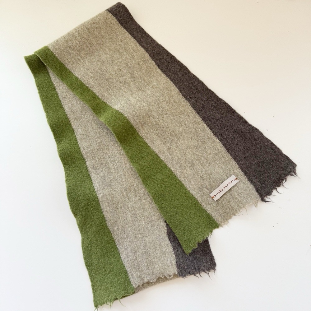 Hiroko Kurihara Artisan Boiled Wool Scarf Colorblock Fringe Sustainable Oakland
